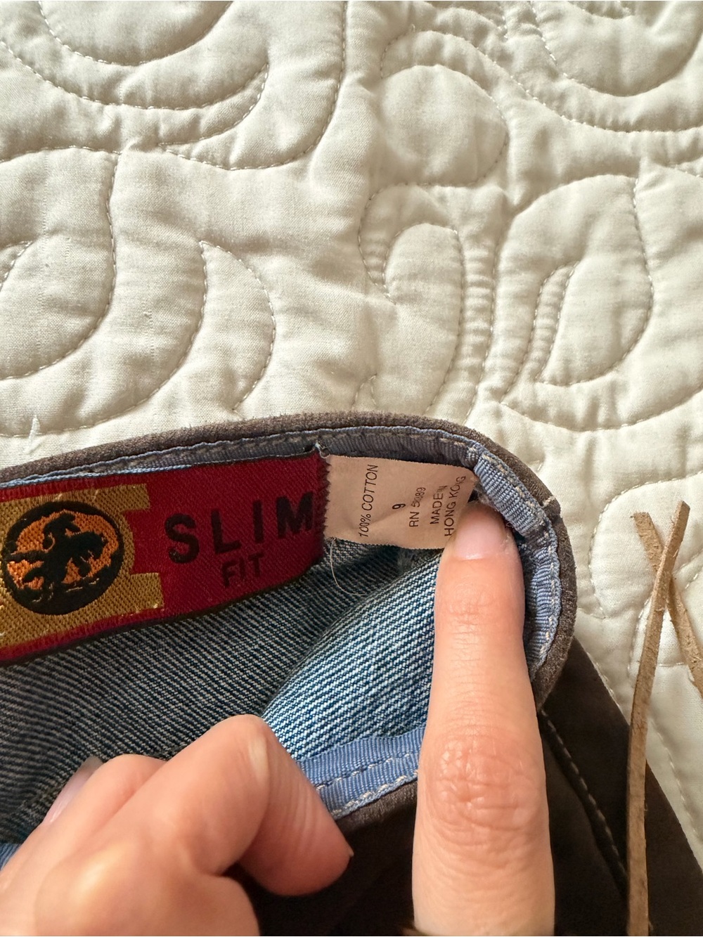 Straight Leg Women's Jeans with Brown Waistband - Picture 4 of 9